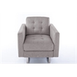 Victoria Beige Linen Fabric Armchair with Metal Legs Side Pockets and Pillow