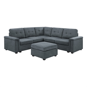 isla gray woven fabric 6-seater corner sectional sofa with ottoman