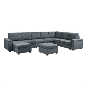 isla gray woven fabric 9-seater sectional sofa with ottomans