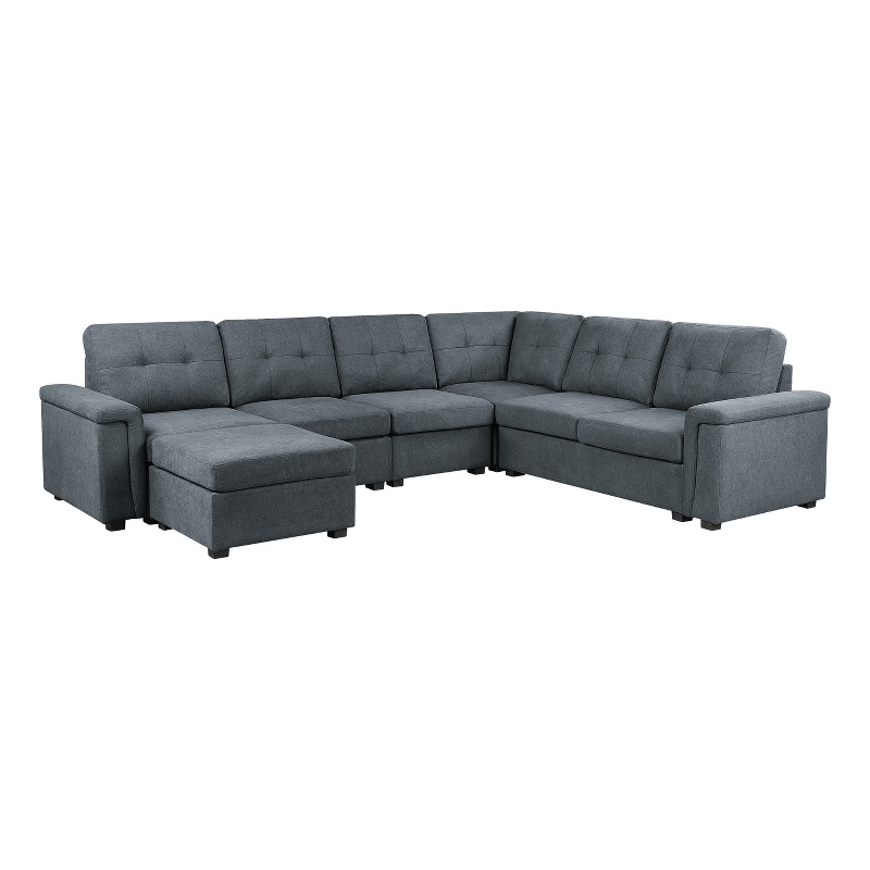 Isla Gray Woven Fabric 7-Seater Corner Sectional Sofa with Ottoman