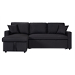 Paisley Black Linen Fabric Reversible Sleeper Sectional Sofa w/ Storage Chaise