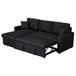 Paisley Black Linen Fabric Reversible Sleeper Sectional Sofa w/ Storage Chaise