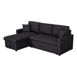 Paisley Black Linen Fabric Reversible Sleeper Sectional Sofa w/ Storage Chaise