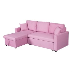 paisley pink linen fabric reversible sleeper sectional sofa with storage chaise