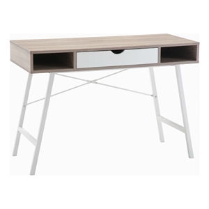 julia light brown oak & white engineered wood desk w/ drawer & 2 compartments