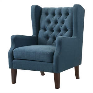 irwin linen fabric button tufted wingback chair with espresso legs