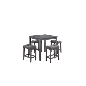 Lucian Gray Wood Finish 5 Piece 36&quot Pub Table Set with Tufted Gray Linen Stools