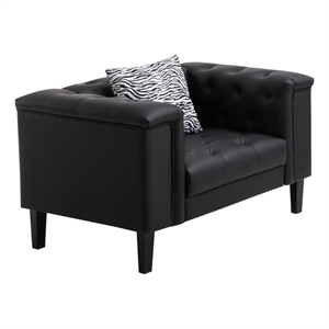 sarah black vegan faux leather tufted chair accent pillow and espresso legs