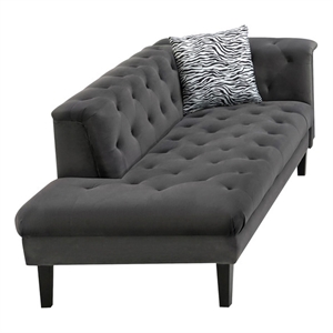 mary dark gray velvet tufted chaise with 1 accent pillow and espresso legs