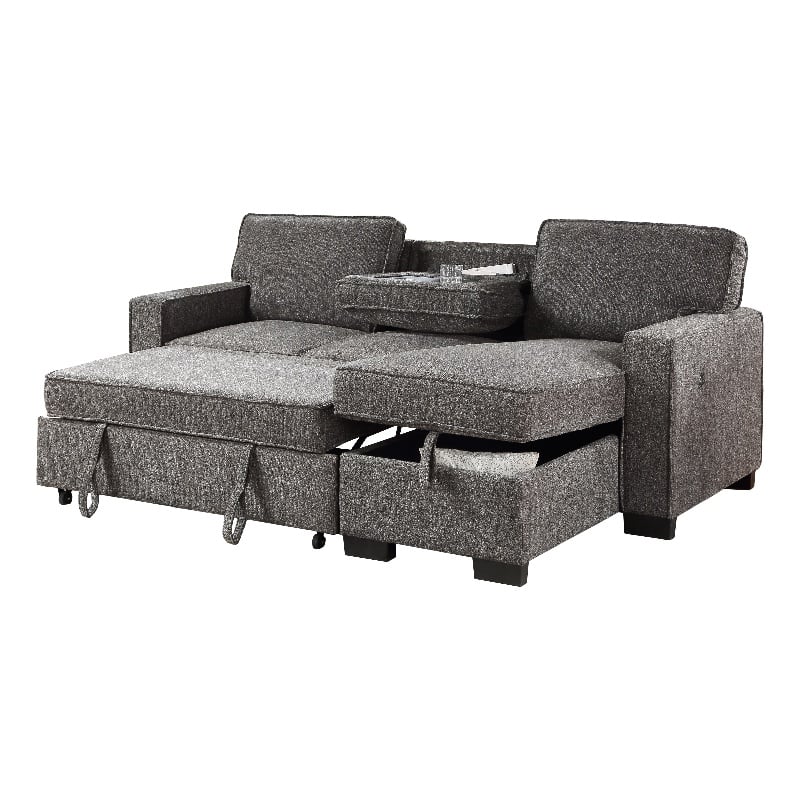 Estelle Dark Gray Fabric Rev. Sleeper Sectional Storage Cup Holders USB Port