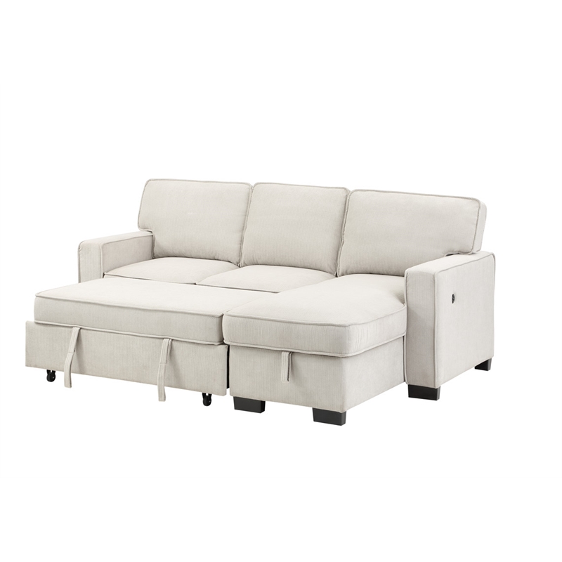 Estelle Beige Fabric Rev. Sleeper Sectional Storage Chaise Cup Holders USB Ports