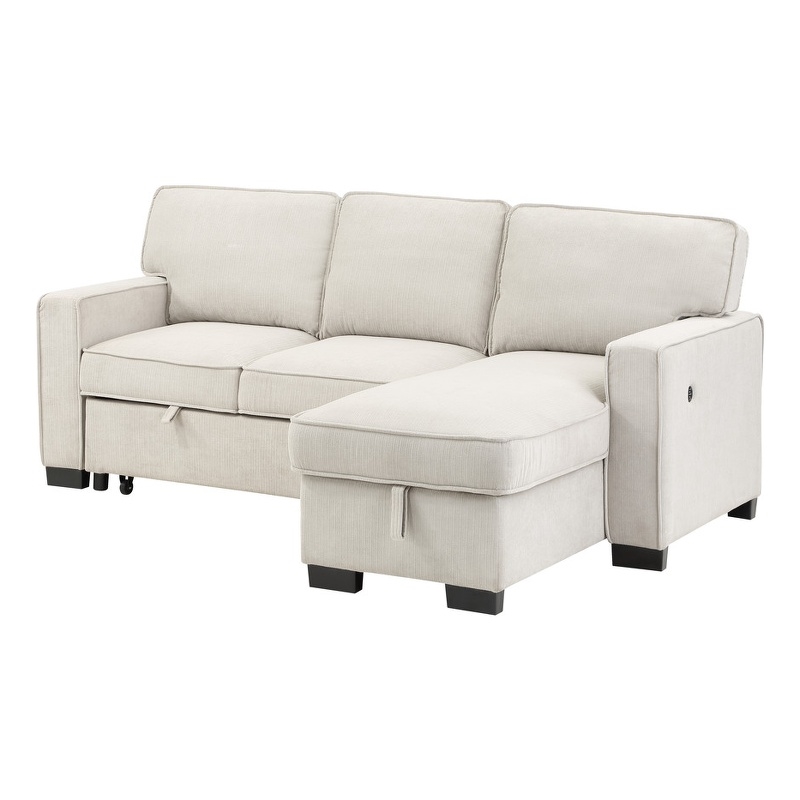 Estelle Beige Fabric Rev. Sleeper Sectional Storage Chaise Cup Holders USB Ports