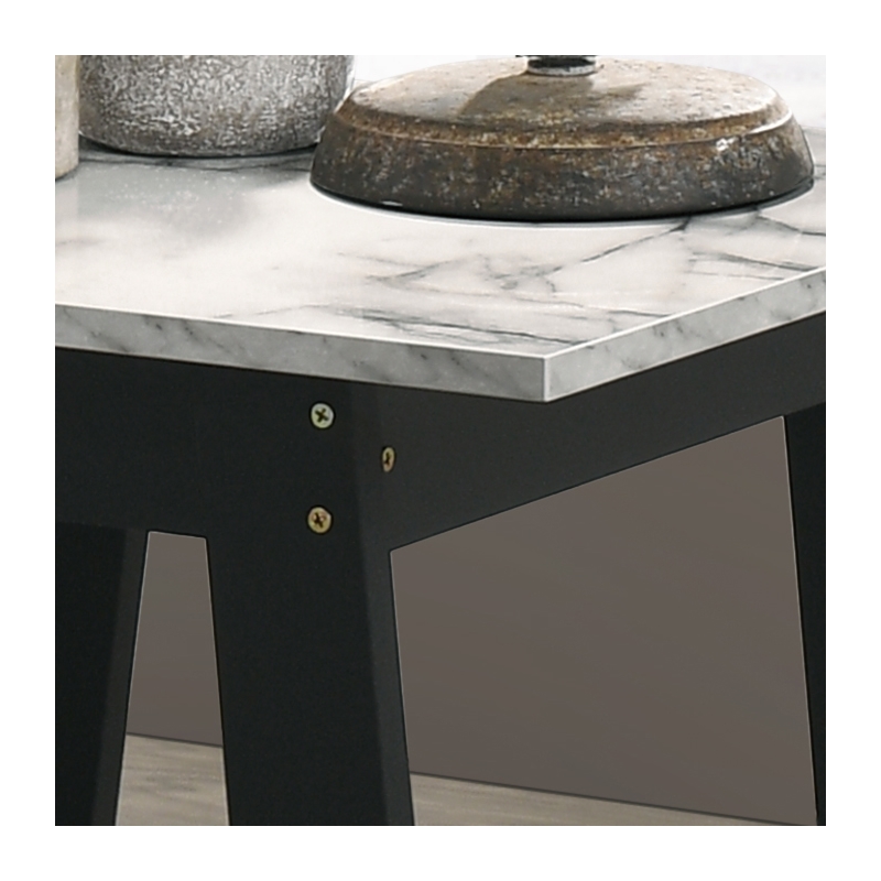 Black Wood End Table with Faux Marble Top Finish