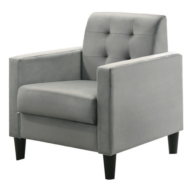Hale Light Gray Velvet Accent Armchair with Tufting