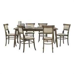 Bistro Vintage Walnut 72&quot Dining Table Set with Off White Fabric Dining Chairs