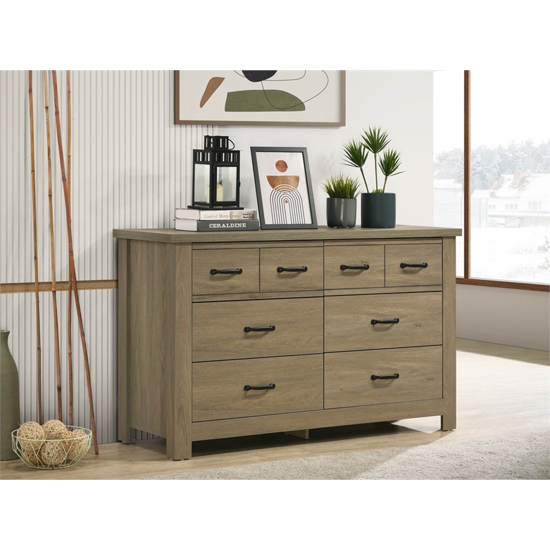 Cassini Coffee Gray Oak Engineered Wood Finish Dresser 6 Drawers Black Handles