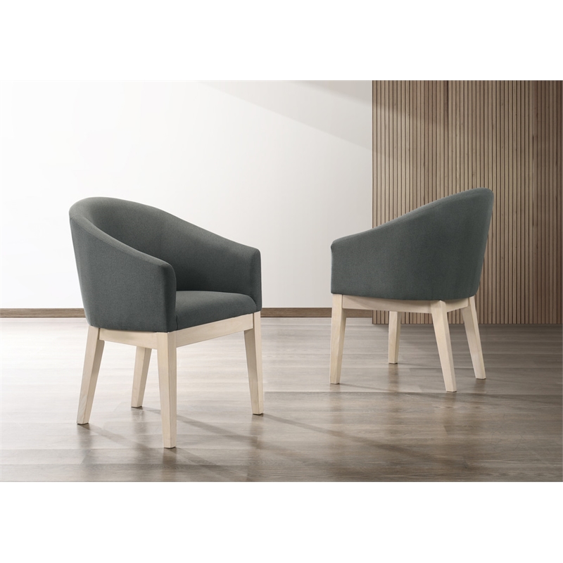 Neroli Set of 2 Gray Fabric Barrel Accent Chairs Upholstered Lounge Chairs