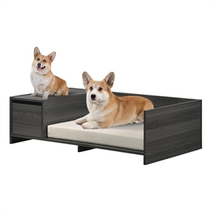 Esme Ash Gray Engineered Wood 47&quot Wide Pet Bed with Side Storage Compartment
