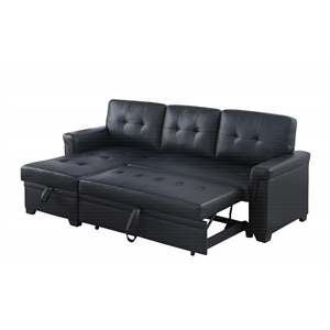 Lucca 84&quot Black Vegan Faux Leather Reversible Sleeper Sofa with Storage Chaise
