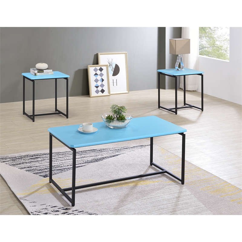 Lilola Home GT 3PC Engineered Wood Coffee Table and End Table Set in Blue