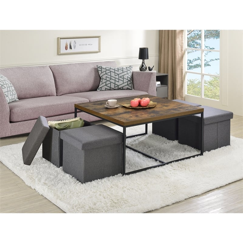 Lilola Home Caitlin Engineered Wood 5 Piece Coffee Table Set in Weathered Oak