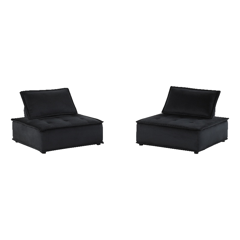 Lilola Home Anna Velvet Armless Lounge Chair with Tufted Seat in Black Set of 2