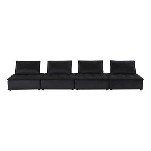 Lilola Home Anna Velvet 4-Seater Modular Sofa with Tufted Seat in Black
