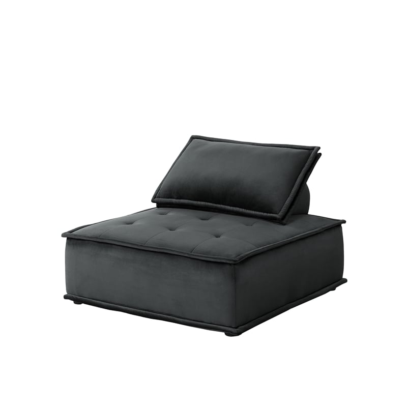 Lilola Home  Anna Velvet 4 Pc Modular Sofa with Tufted Seat in Black