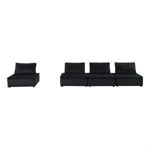 Lilola Home  Anna Velvet 4 Pc Modular Sofa with Tufted Seat in Black