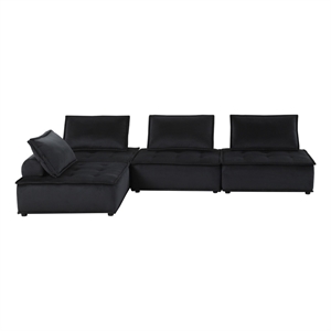 Lilola Home Anna Velvet 4 Piece Sectional Sofa with Tufted Seat in Black
