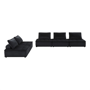 Lilola Home Anna Velvet 5 Piece Sofa and Loveseat with Tufted Seat in Black