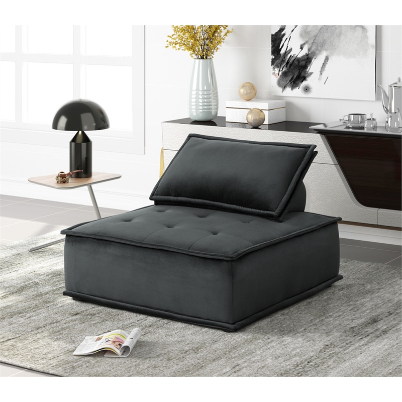 Lilola Home Anna Velvet 6-Seater U-Shape Modular Sectional Sofa in Black Finish