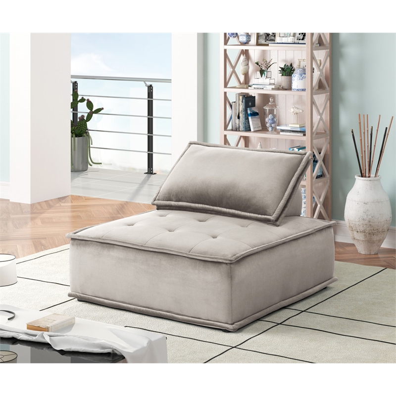 Lilola Home Anna Velvet 3 Piece Sectional Sofa Ottoman in Light Gray