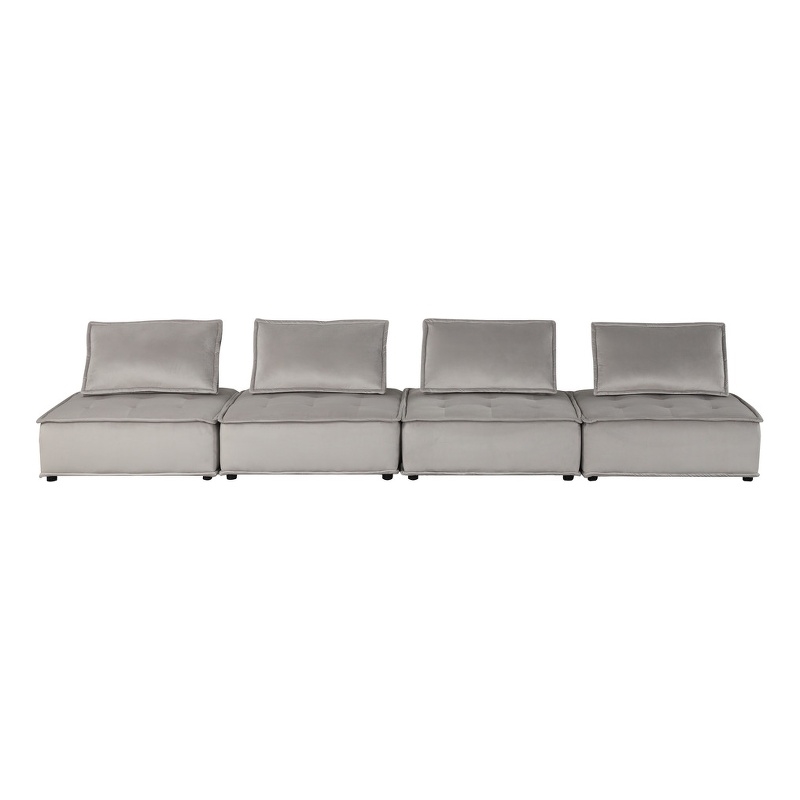 Lilola Home Anna Velvet 4-Seater Modular Sofa with Tufted Seat in Light Gray
