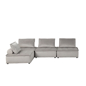 Lilola Home Anna Velvet 4 Pc Modular Sofa with Tufted Seat in Light Gray