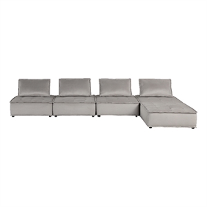 Lilola Home Anna Velvet 5 Pc Sectional Sofa Ottoman in Light Gray