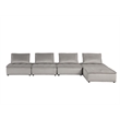Lilola Home Anna Velvet 5 Pc Sectional Sofa with Tufted Seat in Light Gray