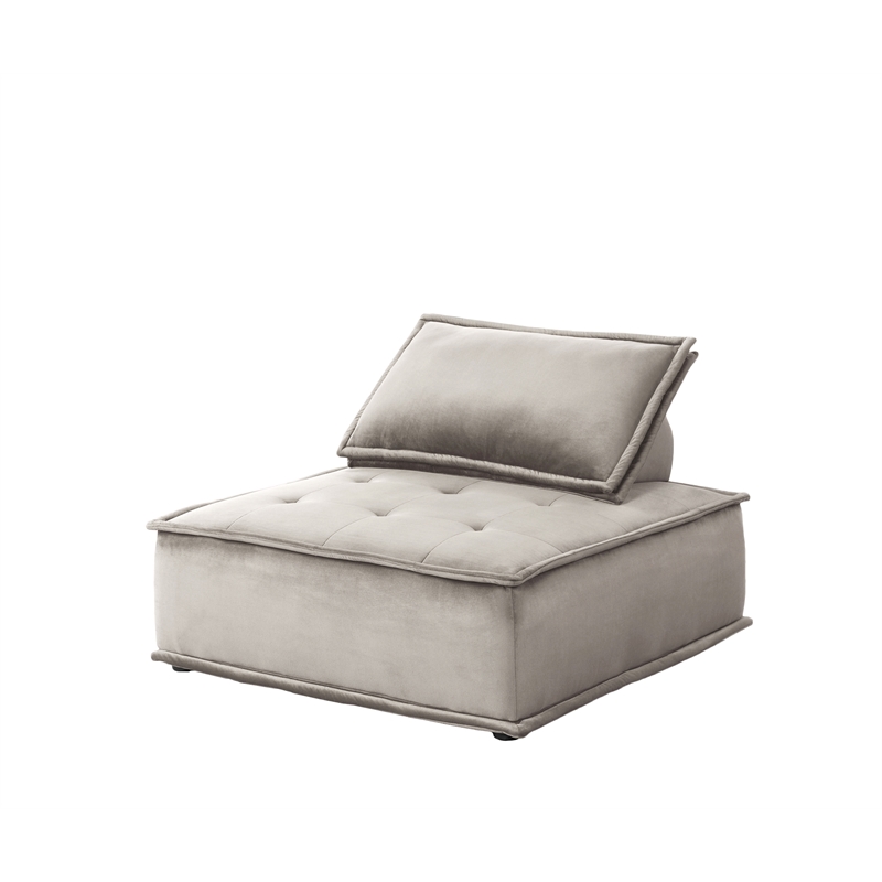 Lilola Home Anna Velvet 5 Pc Sectional Sofa Ottoman w/ Tufted Seat in Light Gray