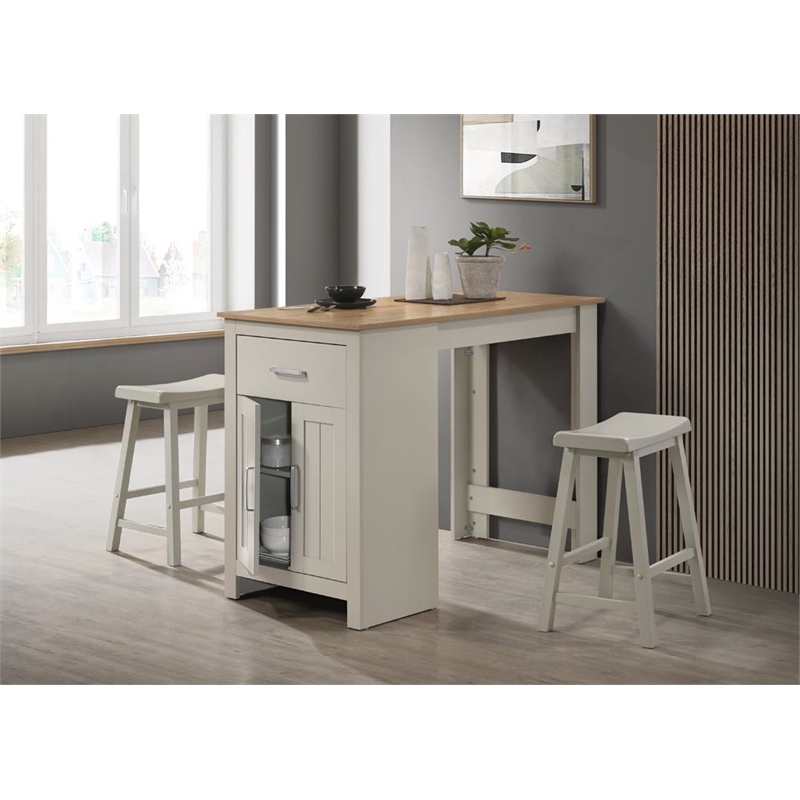 Alonzo Light Gray Engineered Wood Counter Height Table and 2 Counter Stools