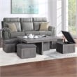 Moseberg Distressed Gray Wood Coffee Table with Storage Stools