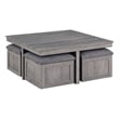 Moseberg Distressed Gray Wood Coffee Table with Storage Stools