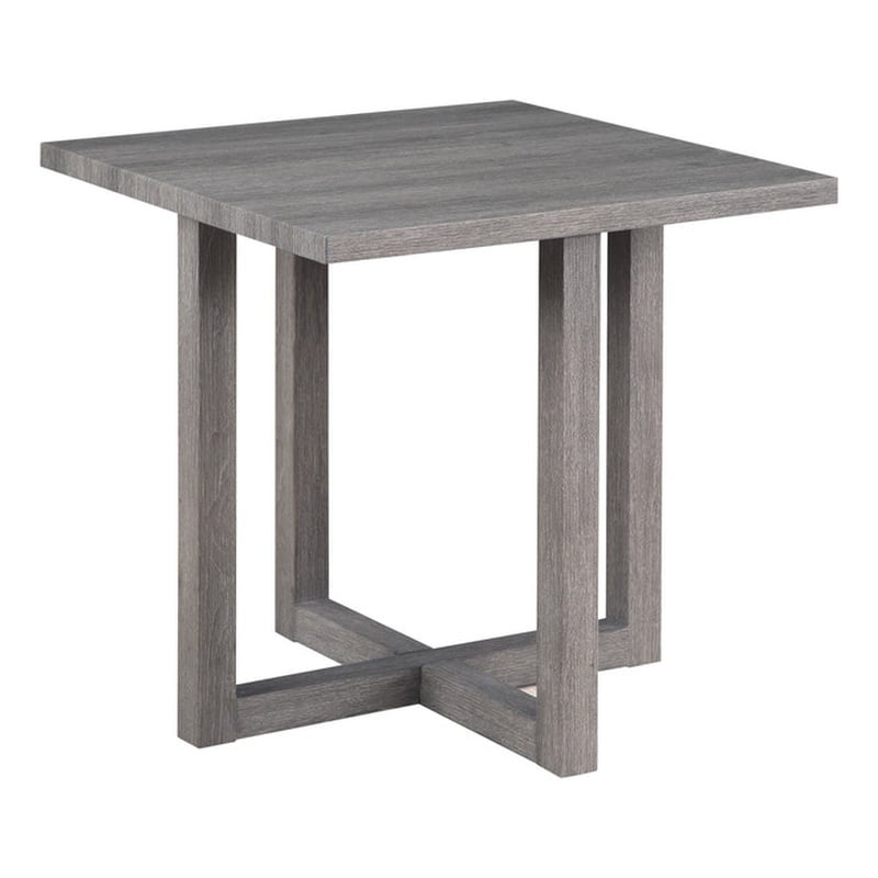 Moseberg Distressed Gray Wood End Table with Cross Base