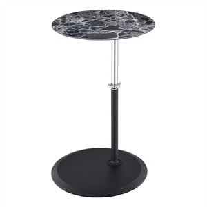 Orbit End Table with Height Adjustable Black Marble Textured Glass Top