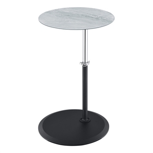 Orbit End Table with Height Adjustable Gray Marble Textured Glass Top
