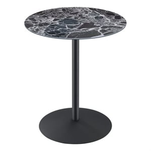 Circa 17.5&quot Round End Table with Black Marble Textured Glass Top