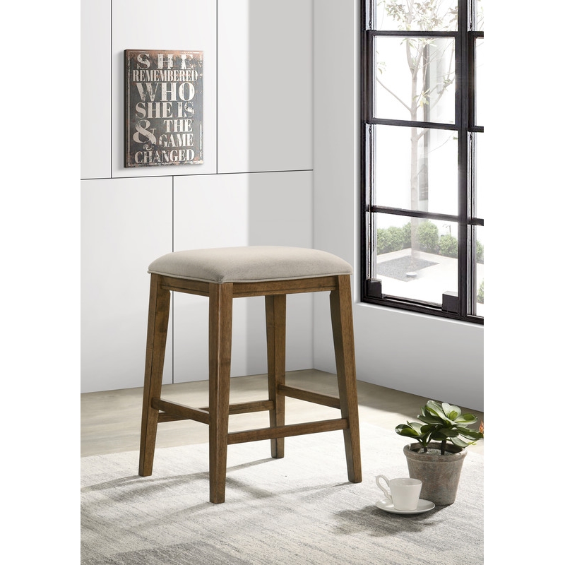 Sasha Walnut Wood Counter Height Stool with Upholstered Seat
