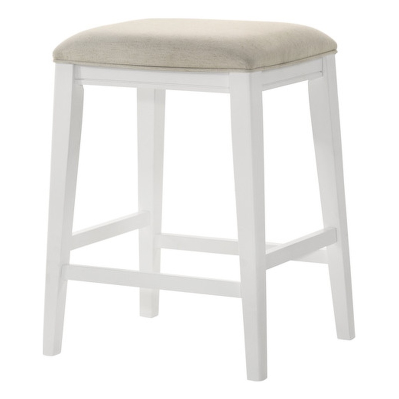 Sasha White Wood Counter Height Stool with Upholstered Seat