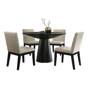 Jasper Ebony Black Wood 5-PC 47&quotRd Dng.Tbl.Set w/Pedestal Base+Black Fin.Chairs