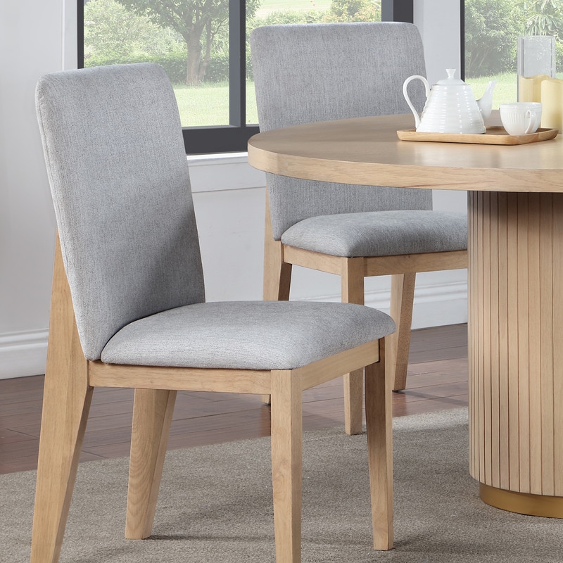 Caspian Set of 2 Gray Linen Fabric and Oak Finish Dining Chair