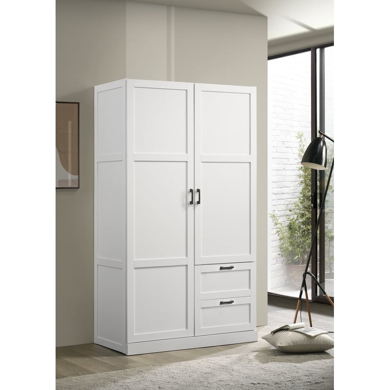 Aubree White Engineered Wood Wardrobe Cabinet Armoire with Drawers